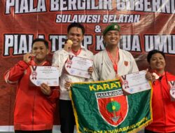 Personel Ditlantas Polda Sulbar Juara 1 Kumite +84 Kg Putra Senior di Ajang Karate Bergengsi